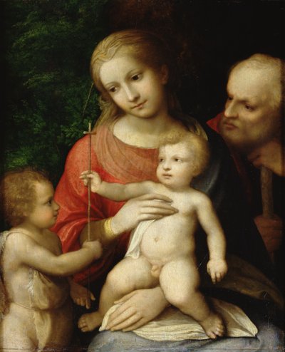 De Maagd en het Kind omringd door St. Johannes de Doper en St. Jozef, 1517 door Antonio da Correggio